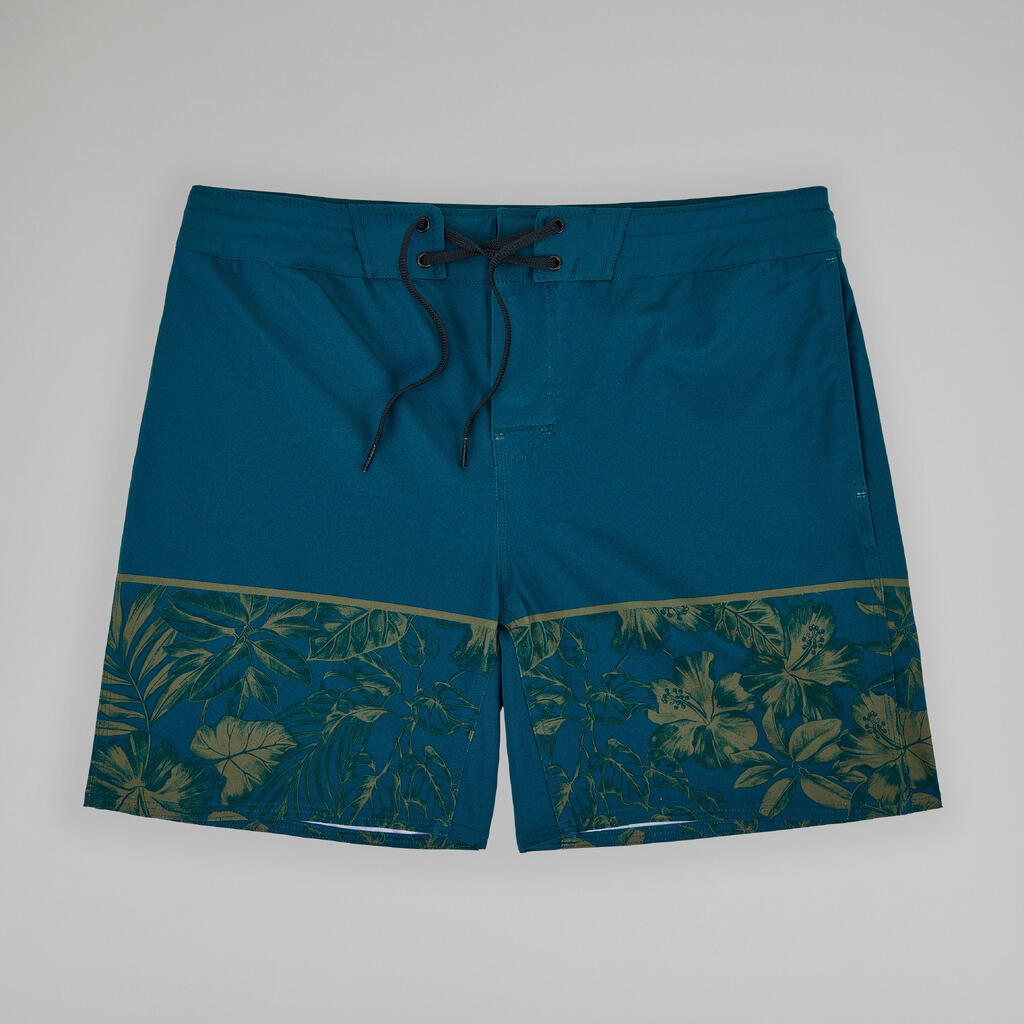 Pantaloneta playera de baño larga para Hombre Olaian 500 gris estampado