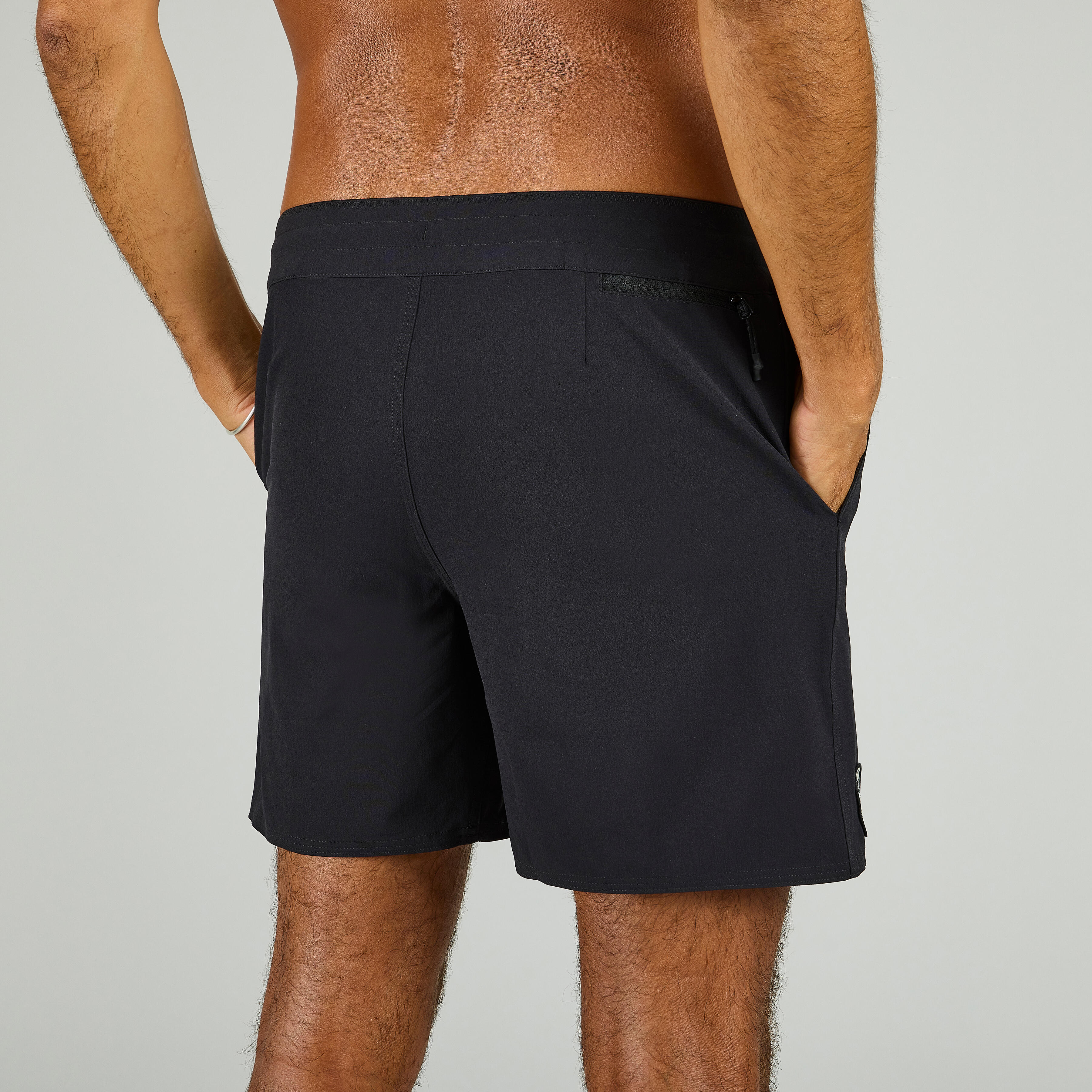 Erkek Orta 17 Deniz ortu Boardshort Siyah Duz GOOD 500 OLAIAN Decathlon