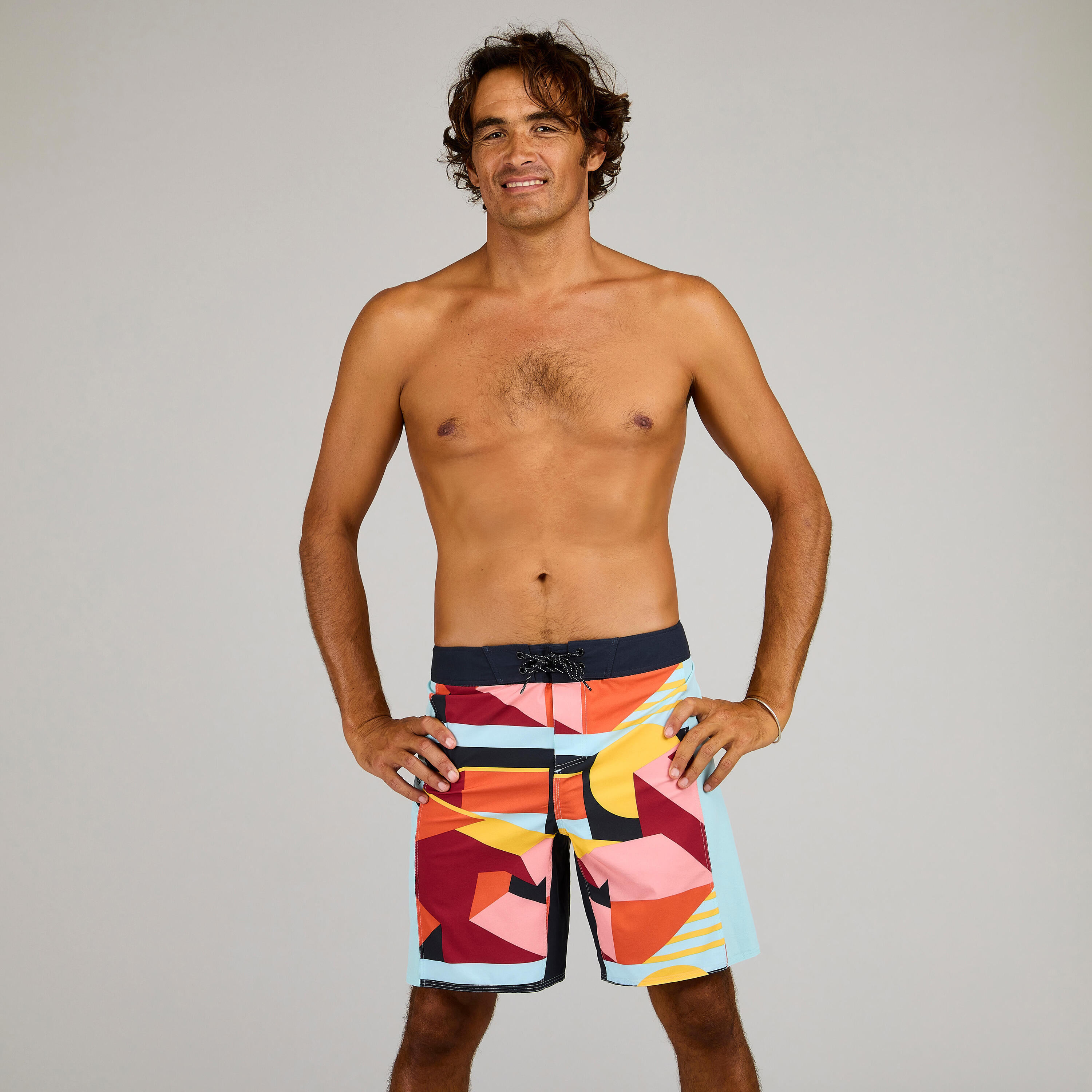 Surfing boardshorts 500 19" ARCHI RED 8/9