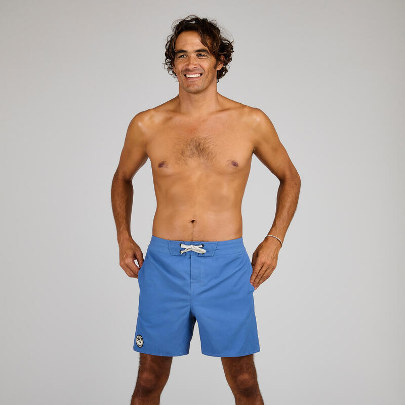 Erkek Orta 17" Deniz Şortu / Boardshort - Mavi Düz - GOOD 500