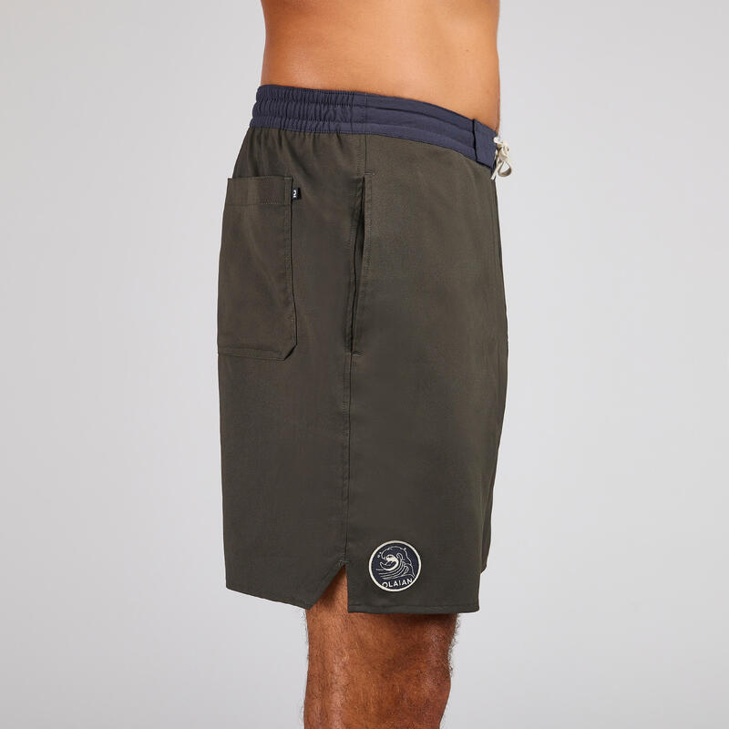 Șort de baie Boardshort surf semi-lung 18'' 100 Kaki Bărbați
