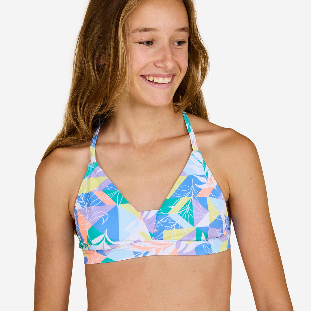 Girl's triangular swimsuit top - 500 Lizy leopard blue