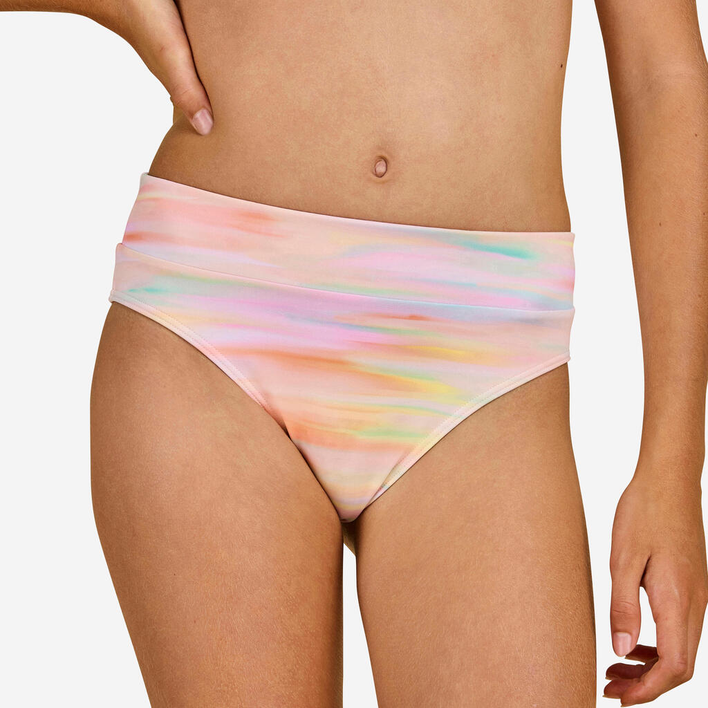 Girl's swimsuit bottoms - 500 Bao rainbow stripes turquoise