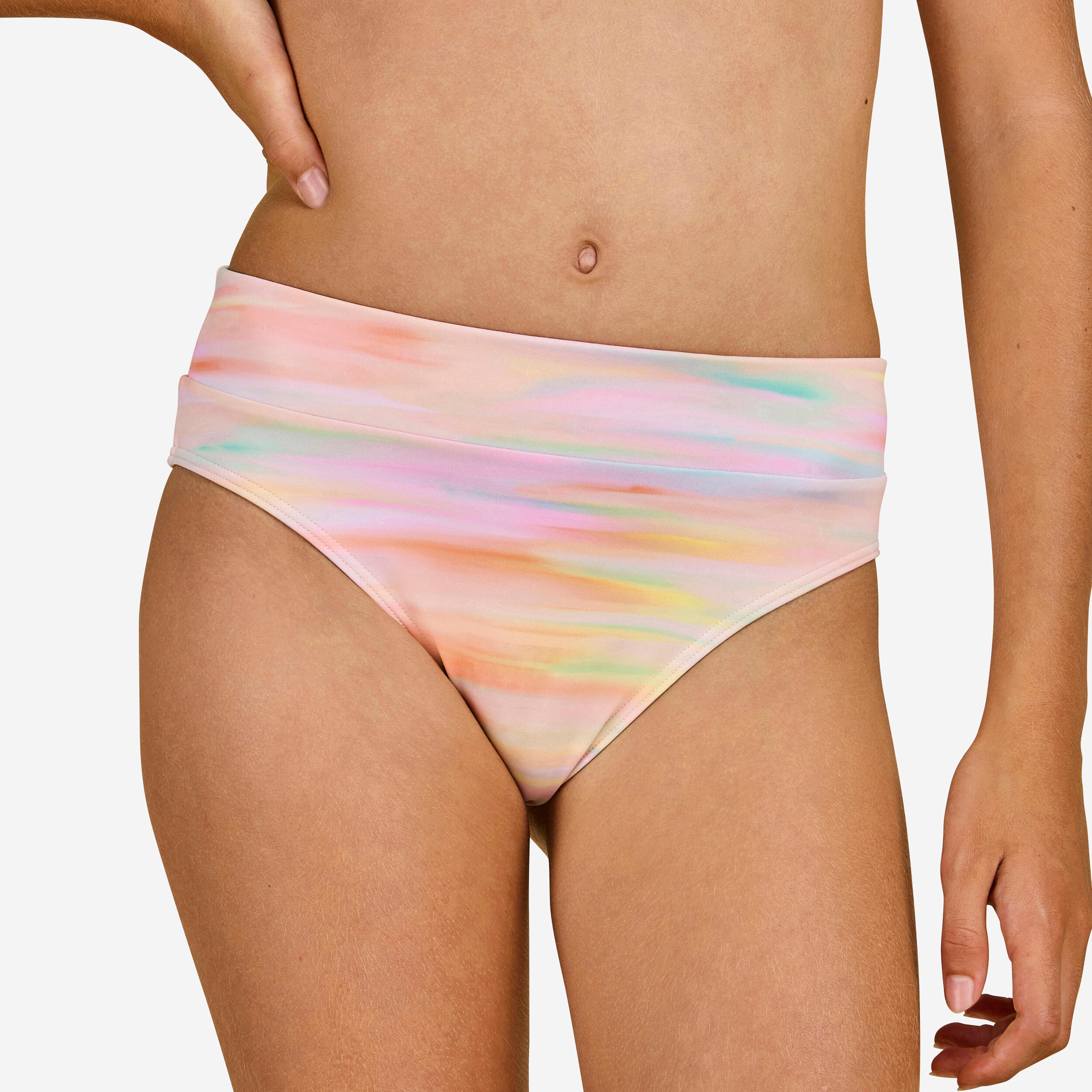 GIRL'S HIGH-WAISTED BAO SWIMSUIT BOTTOMS 500 BLUR 2/7