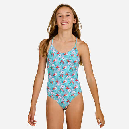 Jednodijelni kupaći kostim Hiloe 100 za djevojčice tirkizni