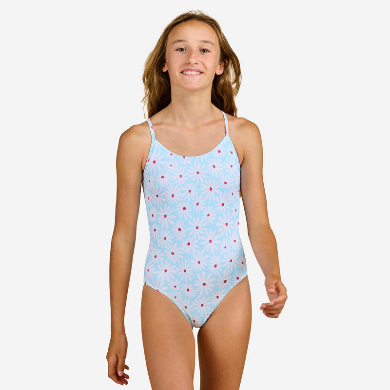 MAILLOT DE BAIN 1 PIECE FILLE 100 MARGUERITE BLEU AZUR