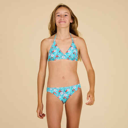 GIRL'S HALTER NECK SWIMSUIT 100 COCO TURQUOISE