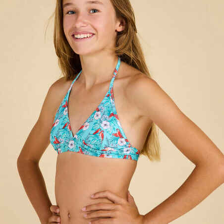 GIRL'S HALTER NECK SWIMSUIT 100 COCO TURQUOISE