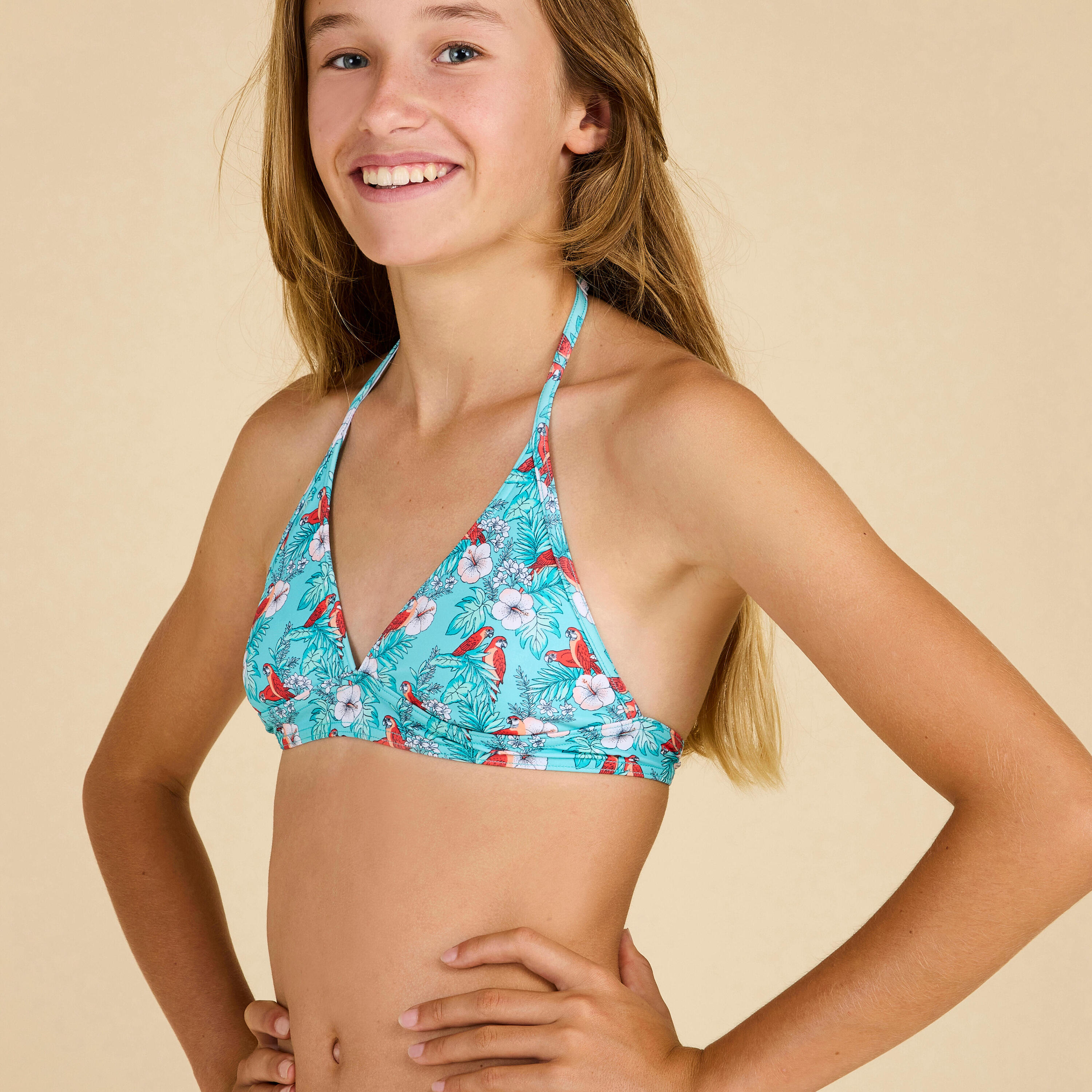 HAUT DE MAILLOT DE BAIN FOULARD FILLE 100 TURQUOISE COCO 3/6