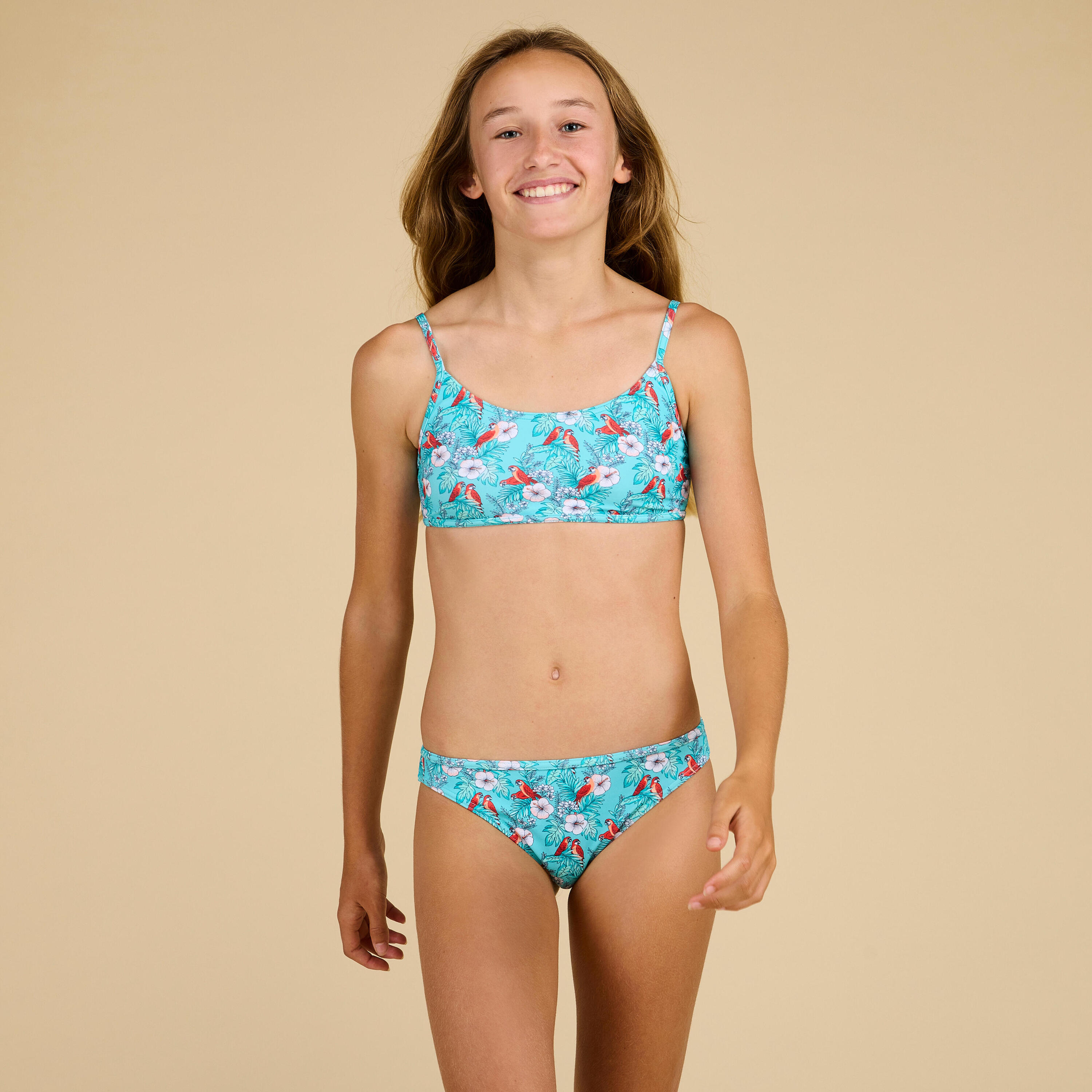 GIRL'S SWIMSUIT CROP TOP 100 COCO TURQUOISE 4/5