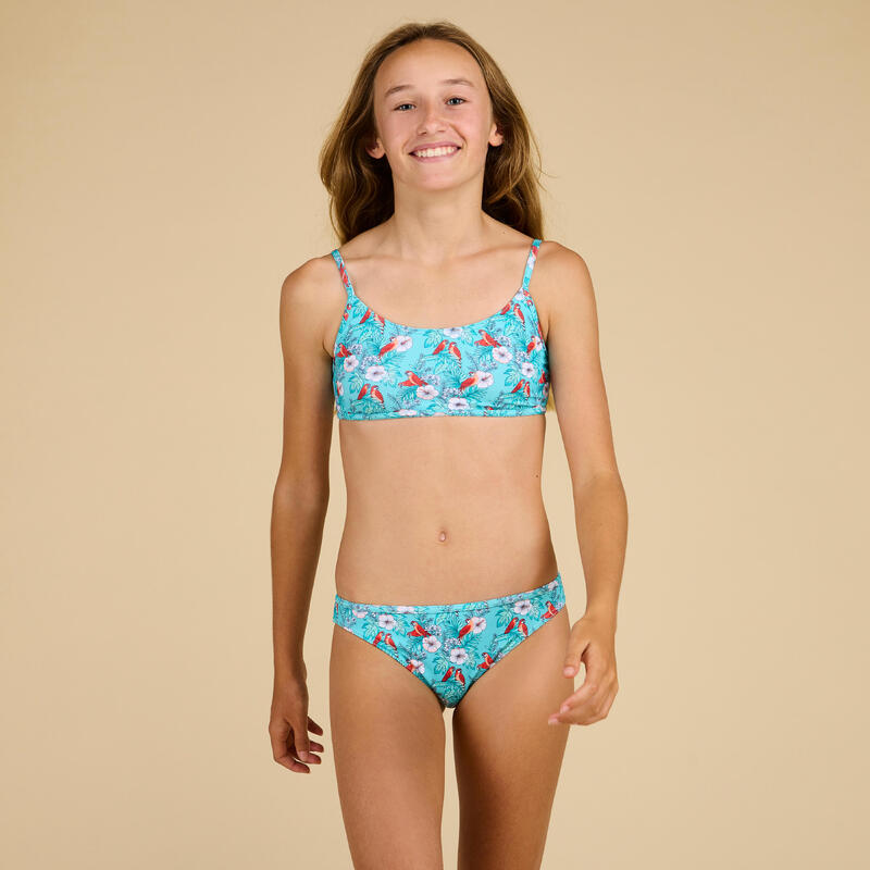 Bikinibroekje voor surfen meisjes ZELI 100 turquoise kokos