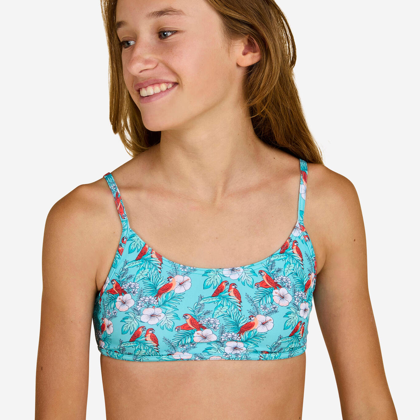 GIRL'S SWIMSUIT CROP TOP 100 COCO TURQUOISE - Decathlon