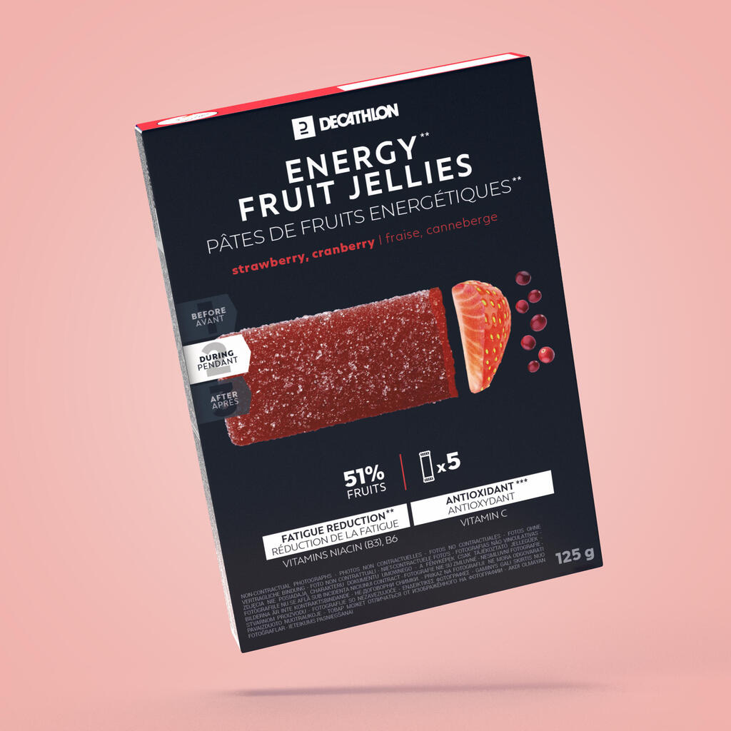 Augļu želeja “energy fruit jellies”, 5x25 g, ar zemeņu, dzērveņu, malpīgijas garšu