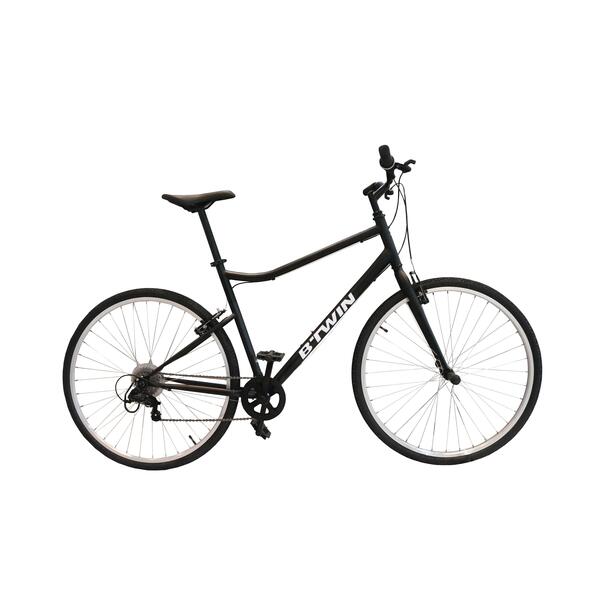Black flat-bar hybrid bike