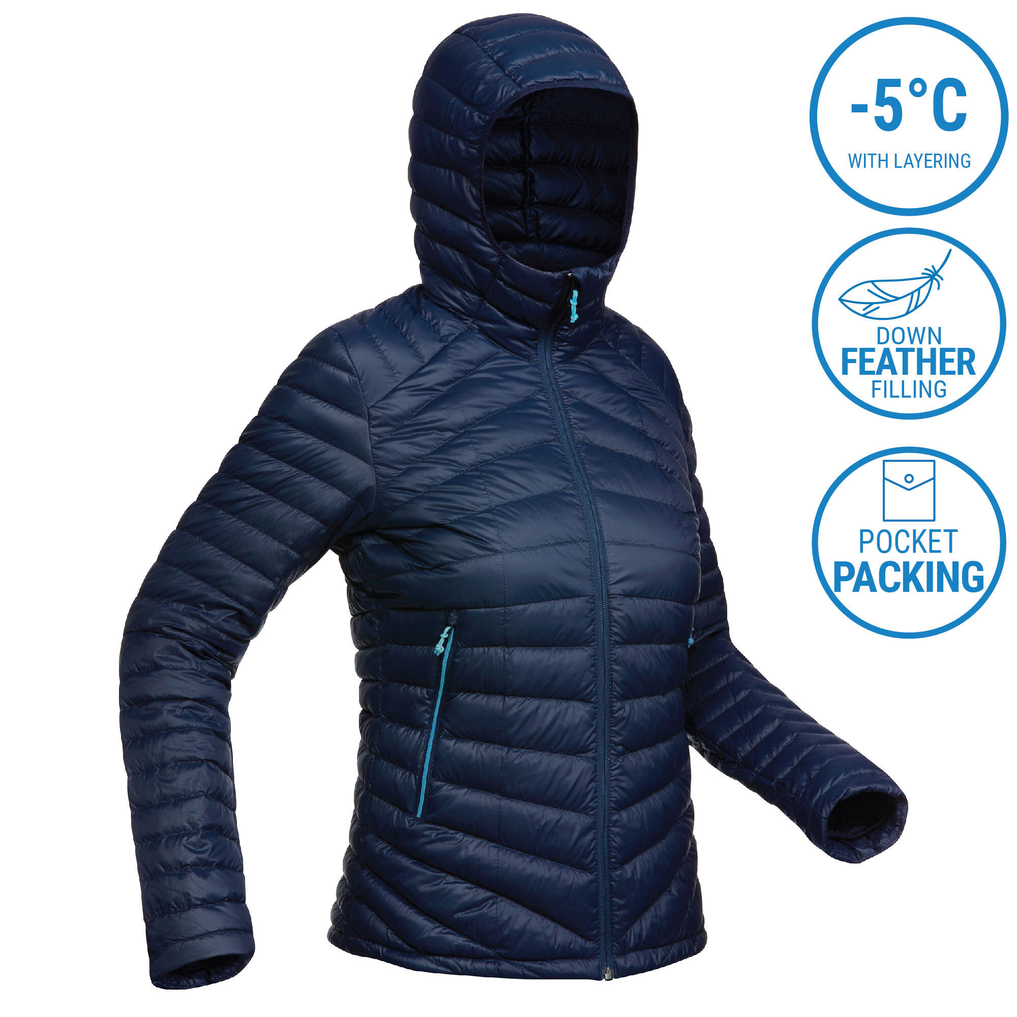 Women Trekking Down Jacket MT100 -5°C Navy
