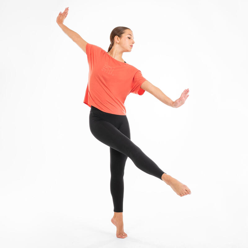 Női rövid ujjú póló modern tánchoz, bő szabású, narancssárga