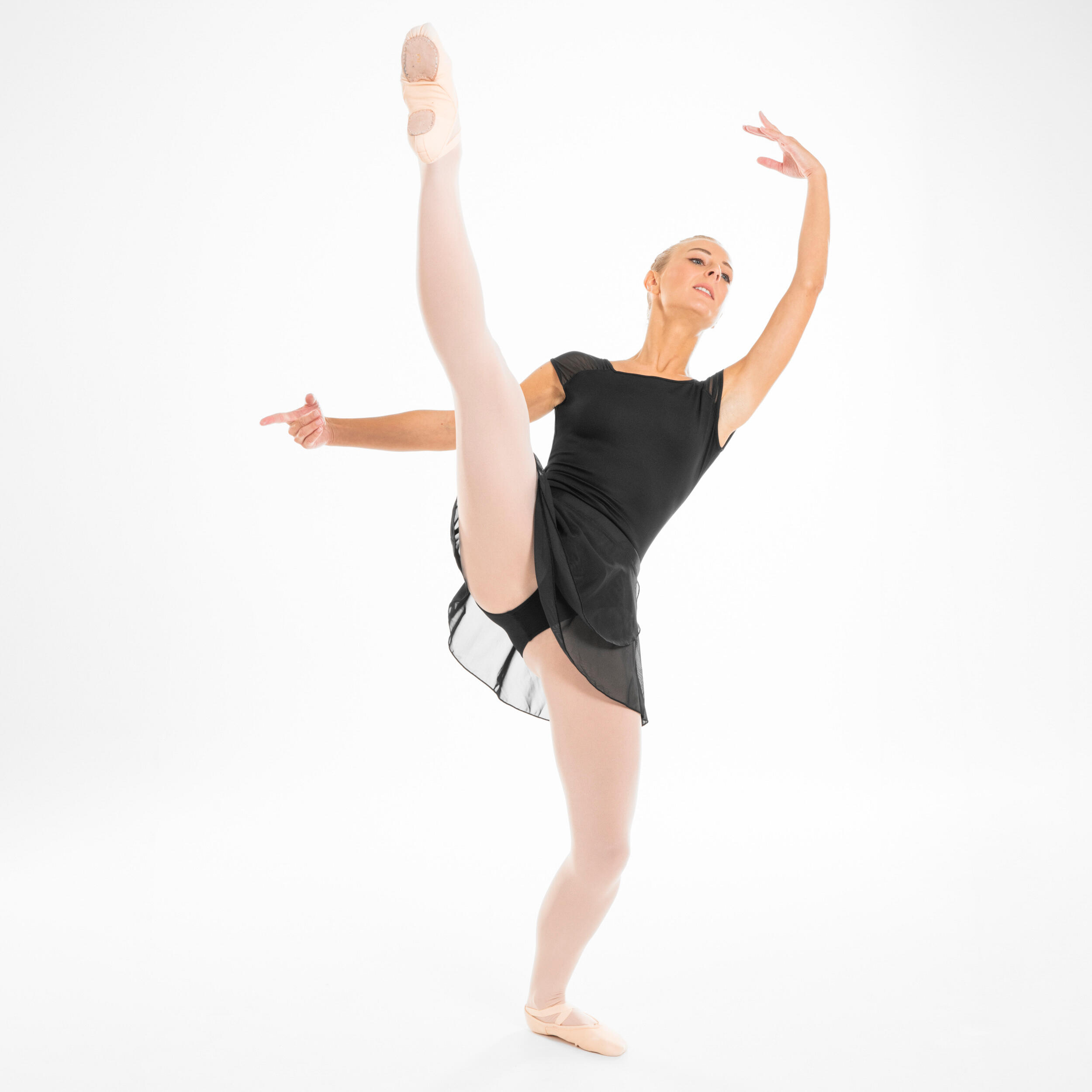 Leotardo Danza Clásica Mujer/Niña Negro Manga Corta Gasa 25/40