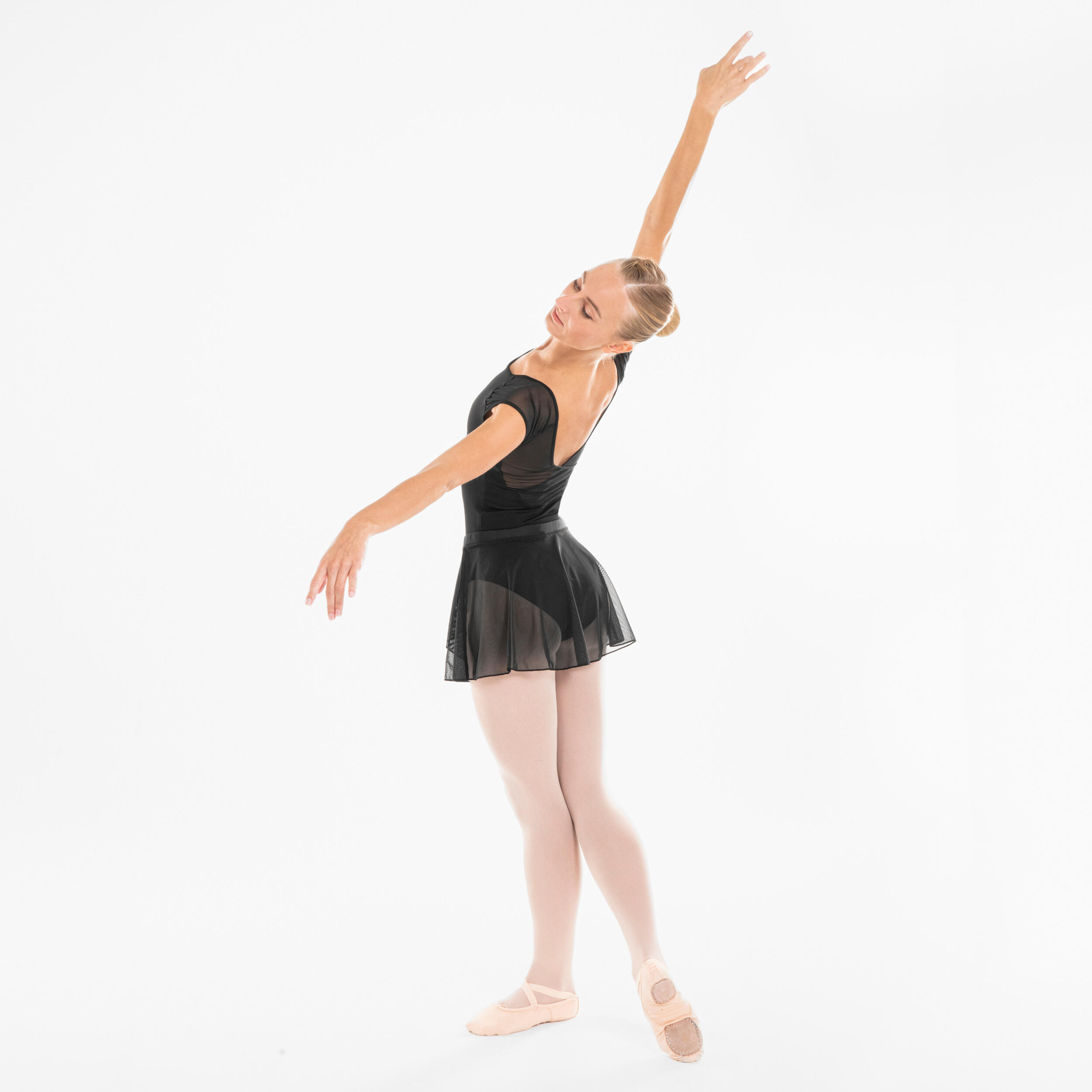 Leotardo Danza Clásica Mujer/Niña Negro Manga Corta Gasa 23/40