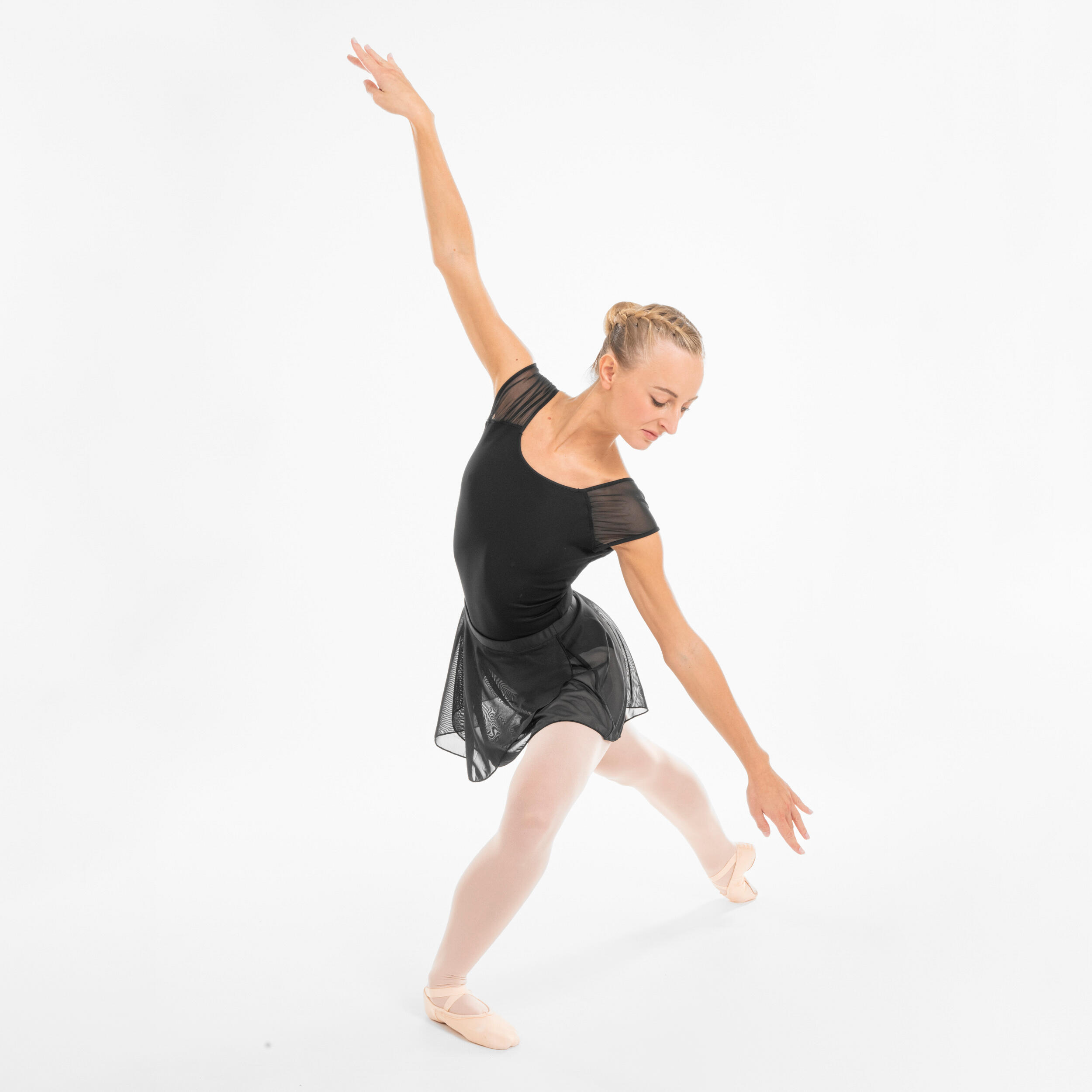 Leotardo Danza Clásica Mujer/Niña Negro Manga Corta Gasa 16/40