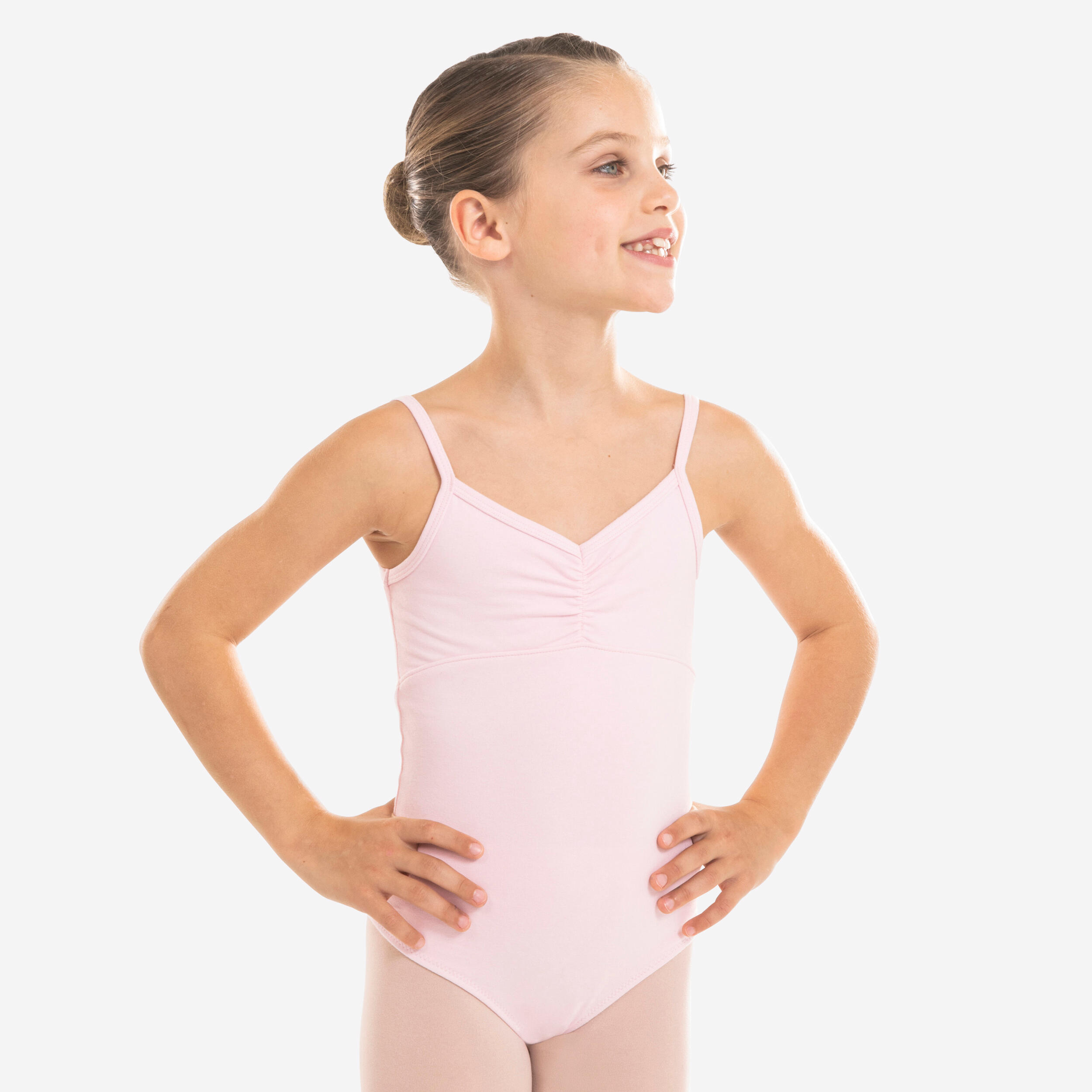 Girls' pale pink ballet leotard with thin straps