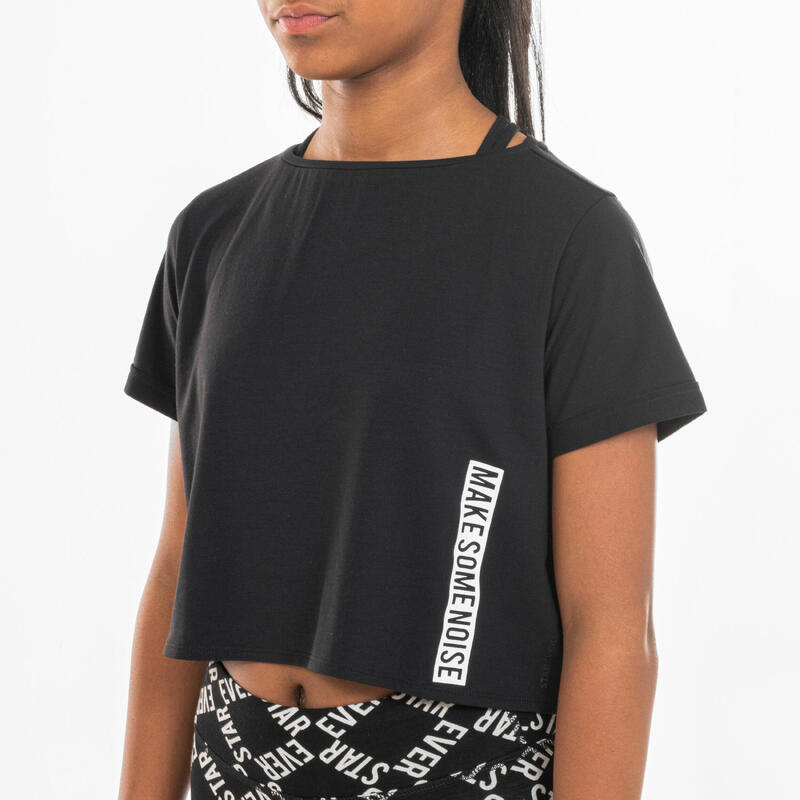 T-shirt danse modern jazz fluide, crop top Fille - noir