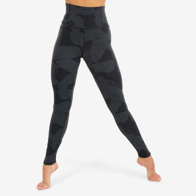 Leggings donna danza traspiranti vita alta nero-grigio