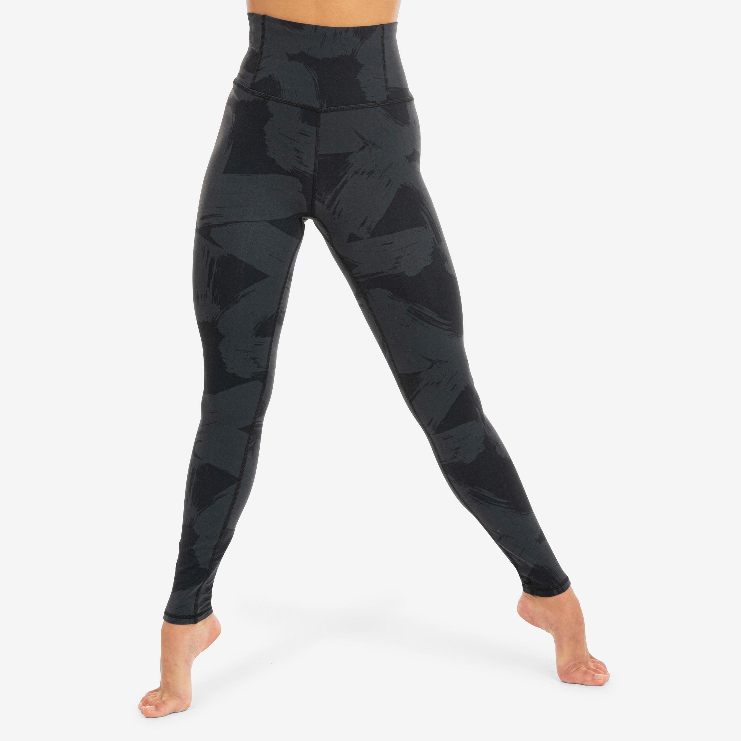 Leggings donna a vita alta per danza moderna - nero e grigio