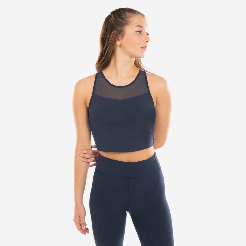 Girls' Modern Dance/Jazz Crop Top with Built-In Sports Bra - Navy