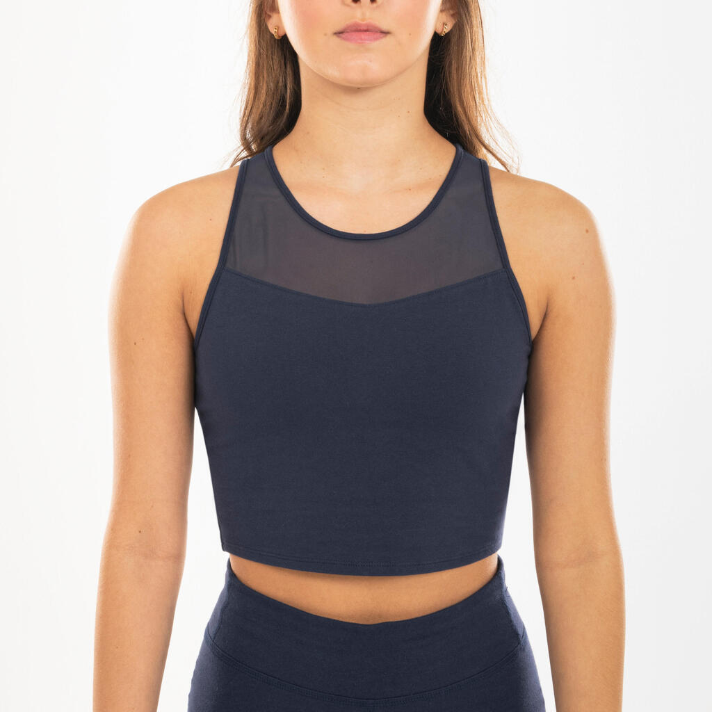 Girls' Modern Dance/Jazz Crop Top with Built-In Sports Bra - Navy