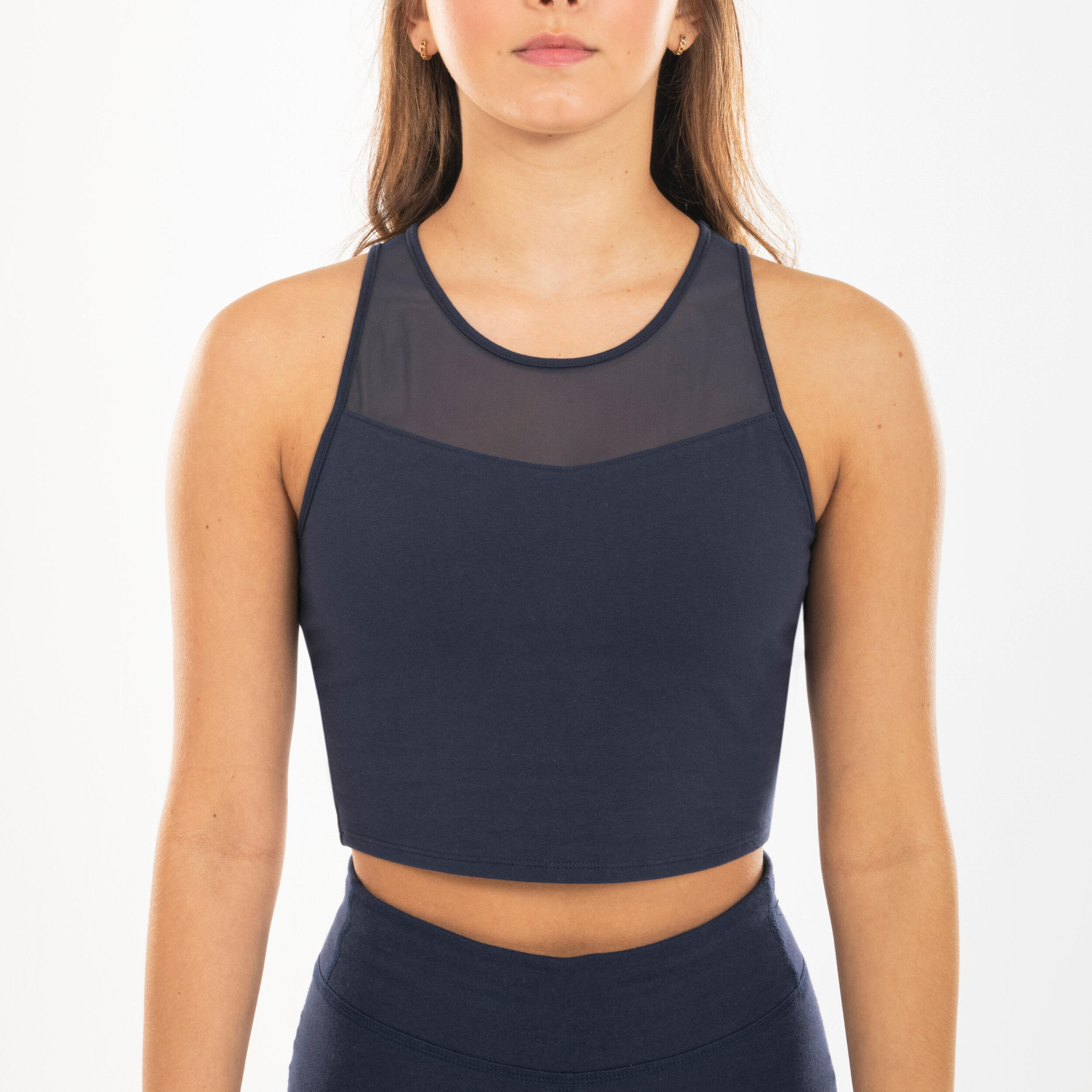 Crop top danse modern jazz brassière intégrée Fille - bleu marine 6/8