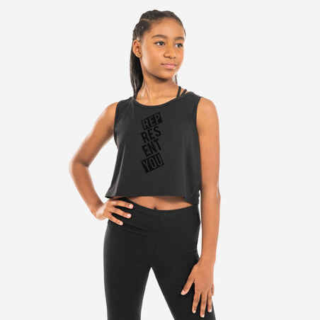 Črna dekliška majica brez rokavov kratkega kroja za ples 