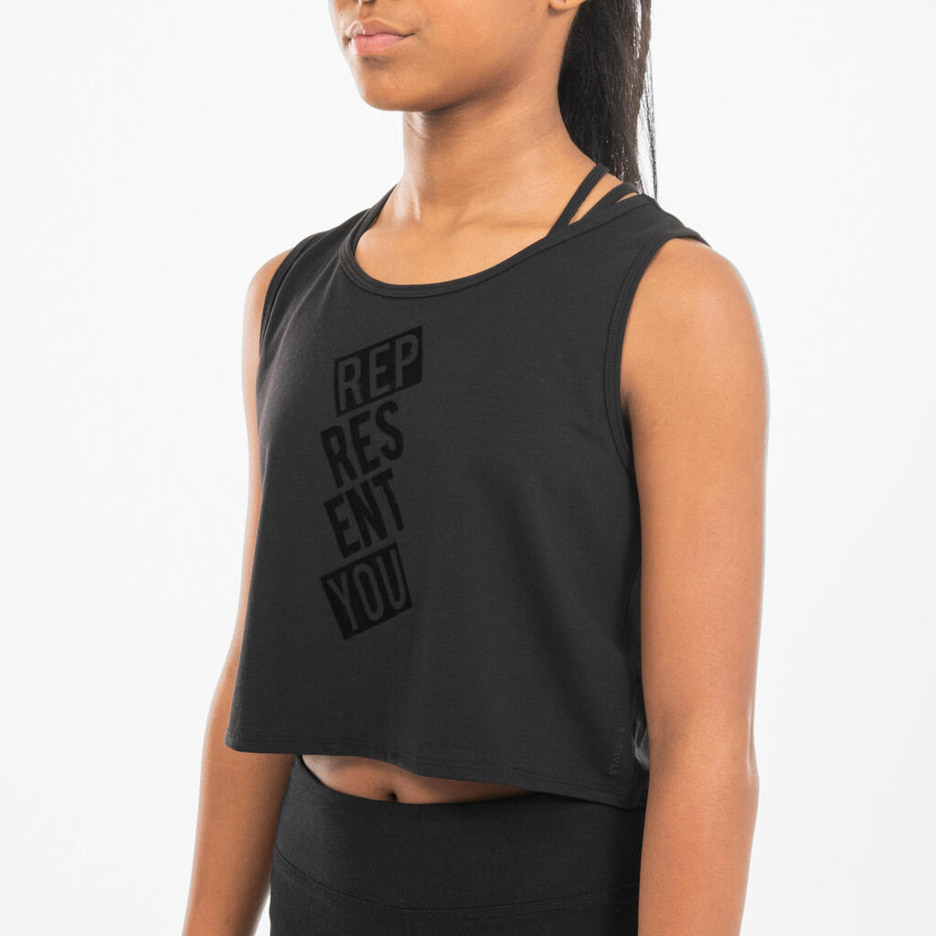 Meiteņu brīva piegriezuma moderno deju / džeza īsais bezpiedurkņu krekls, melns