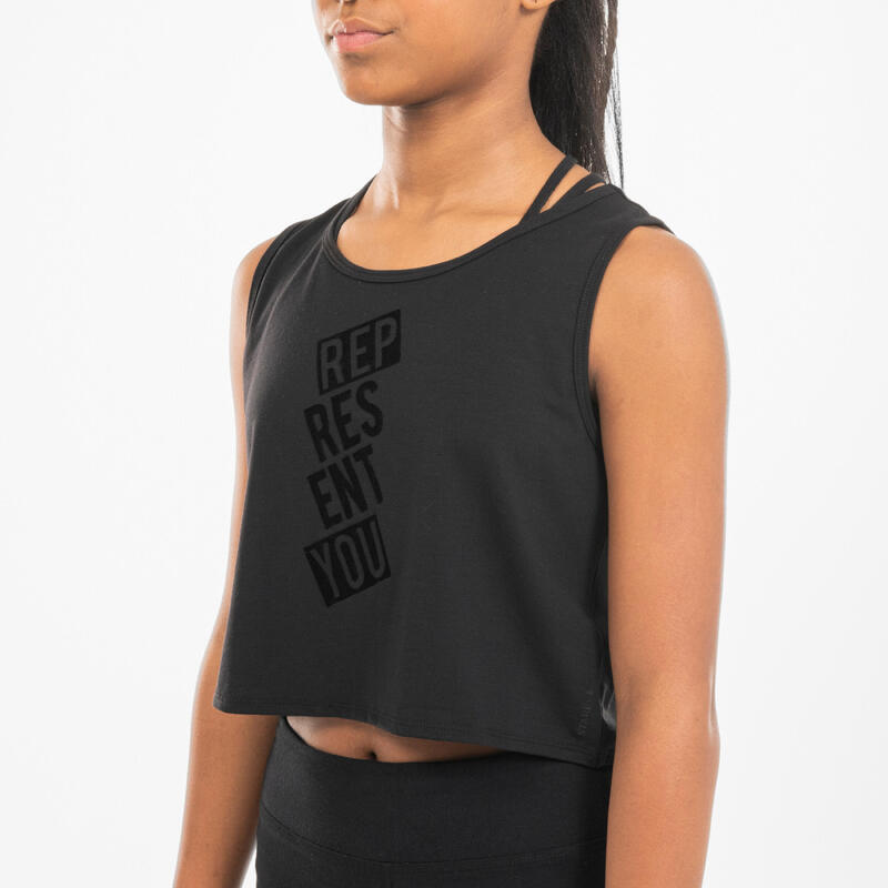 Camiseta Danza Modern Jazz Niña Negro Sin Mangas Crop Holgada