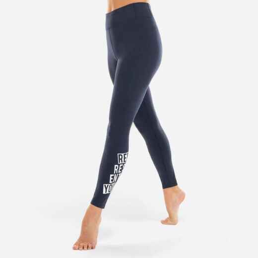 
      Girls' High-Waisted Dance Leggings - Navy Blue/"Make Some Noise" Print
  