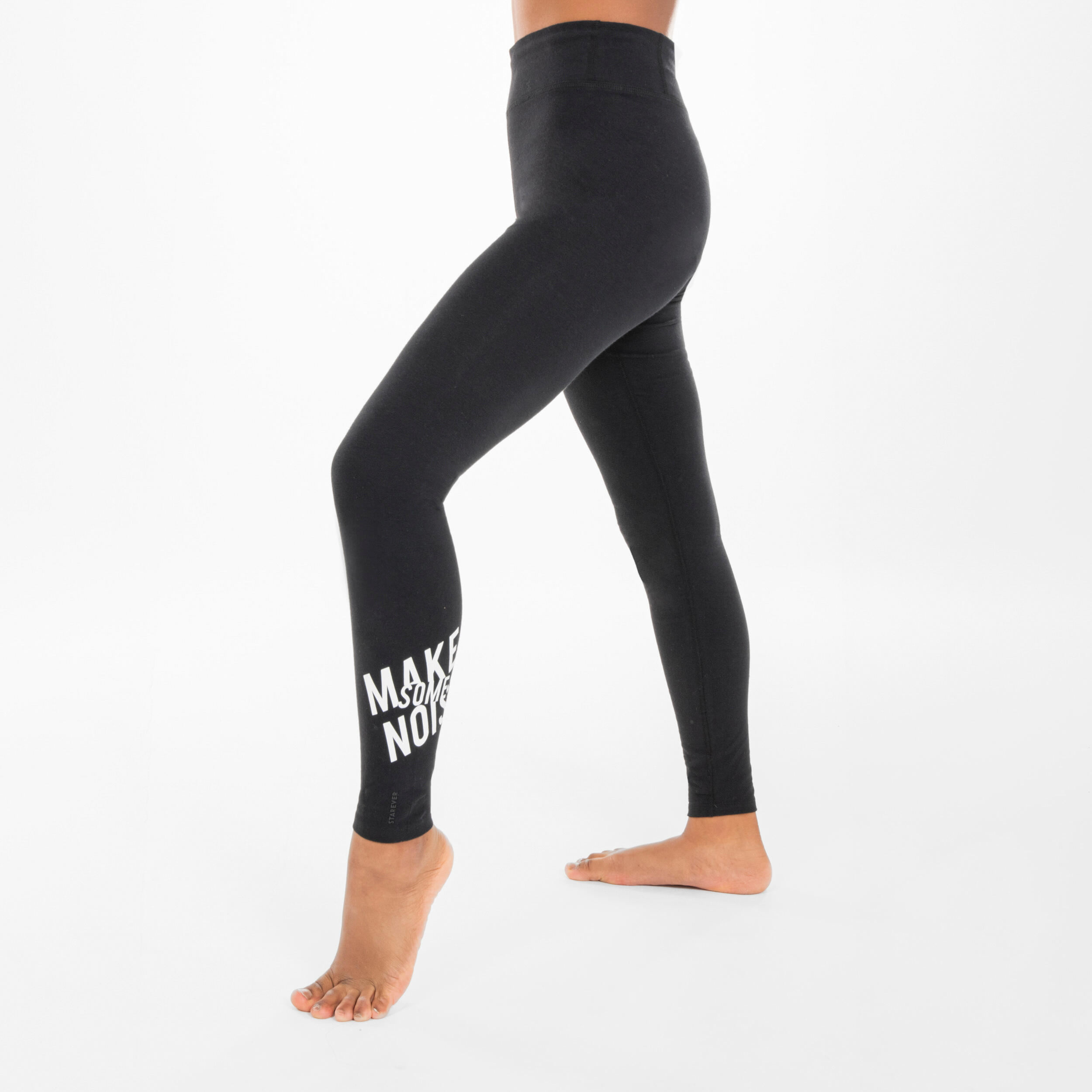 Girls' High-Waisted Dance Leggings - Black/"Make Some Noise" Print 1/9