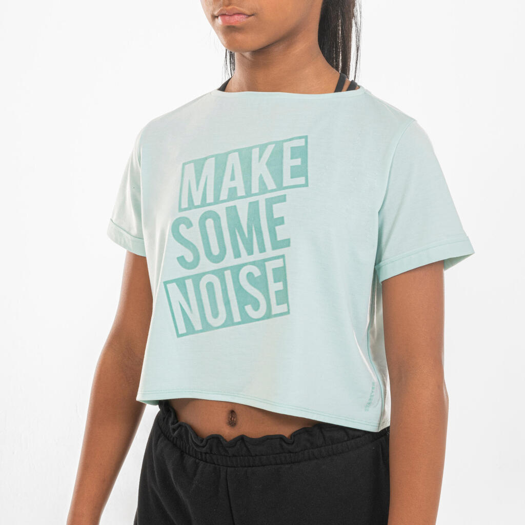 Dievčenské splývavé crop top tričko na moderný tanec s potlačou čierne