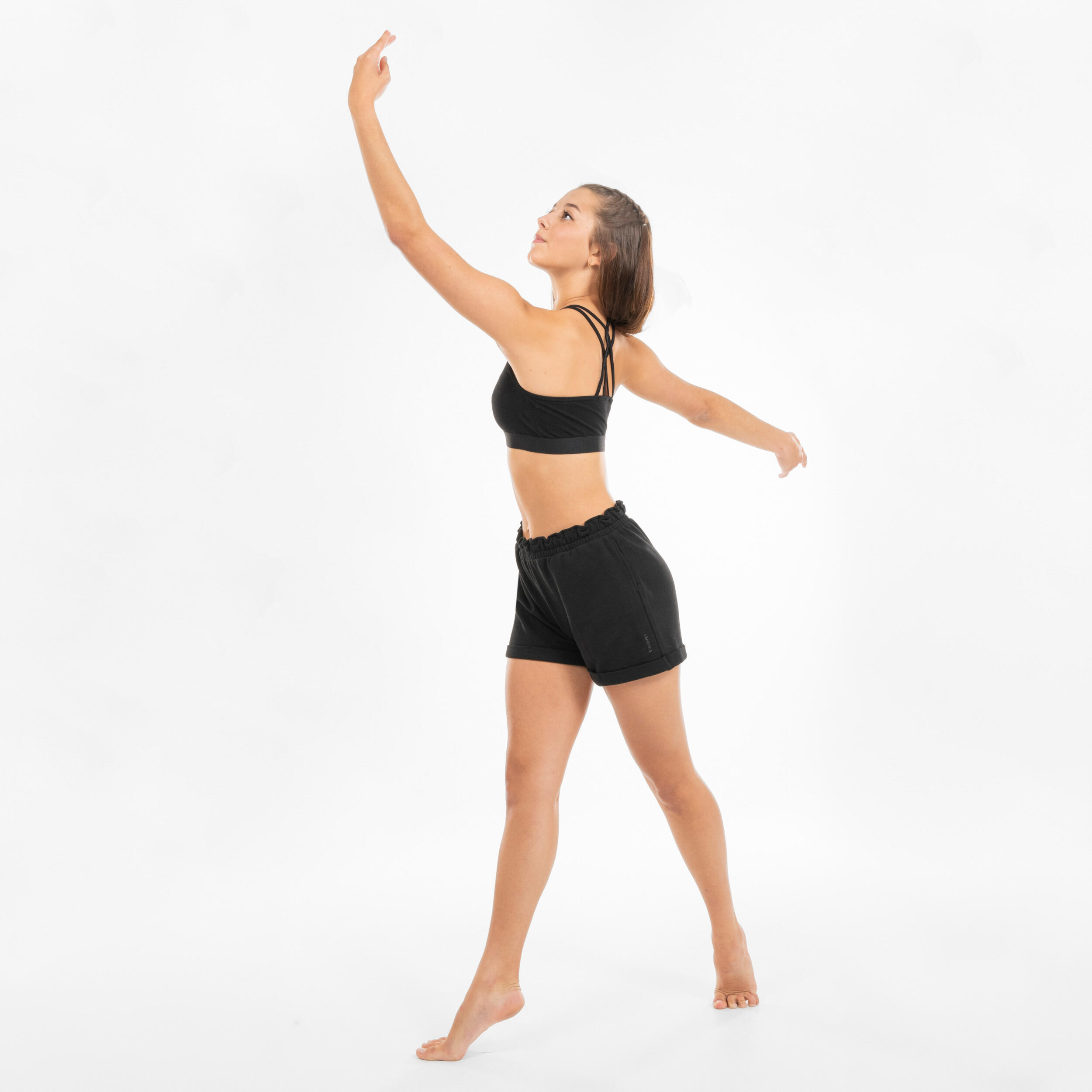 Pantalón Corto Danza Modern Jazz Niña Negro Ancho Bolsillos 6/7