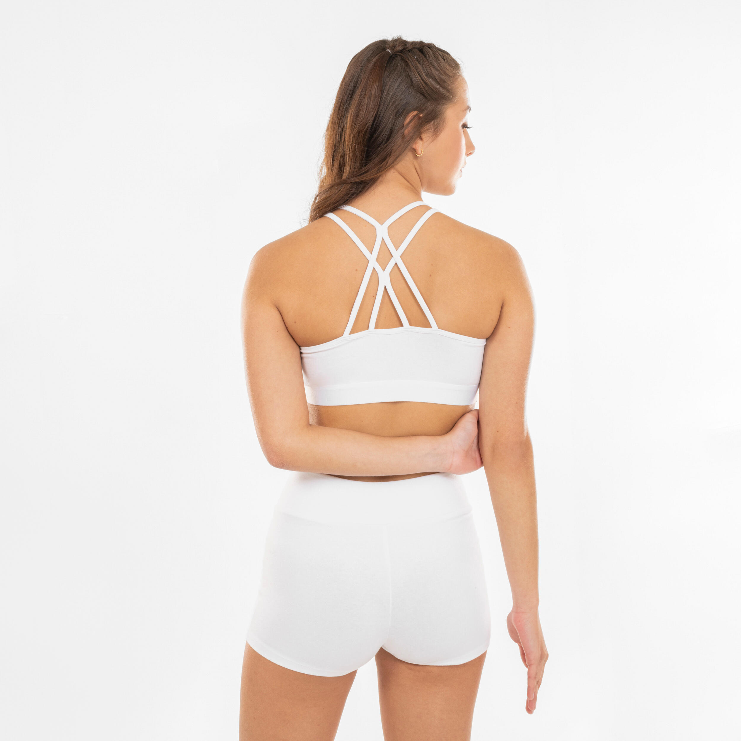 Girls' Modern Jazz Dance Thin Strap Crop Top - White 1/7