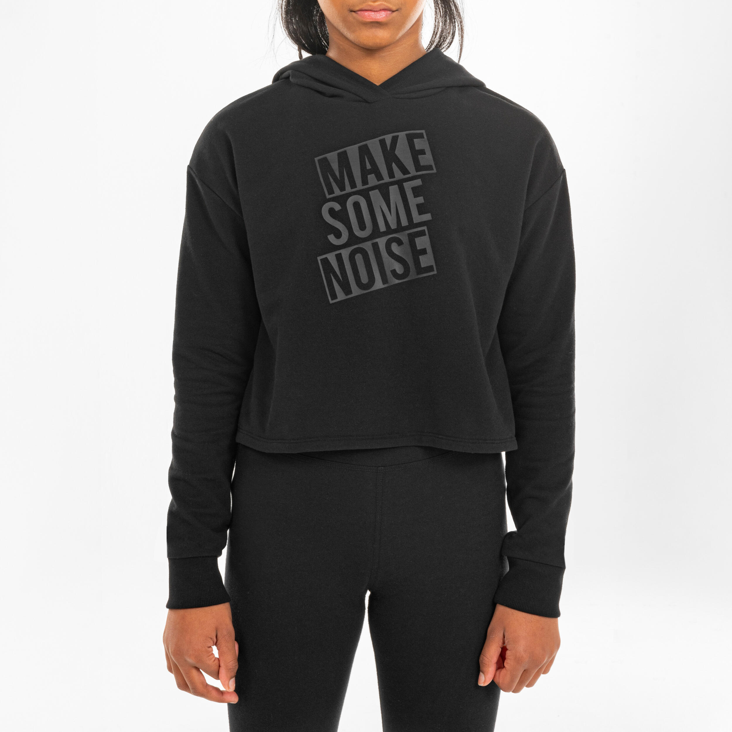 Sudadera Danza Modern Jazz Niños Negro Ultra Crop Capucha 3/7