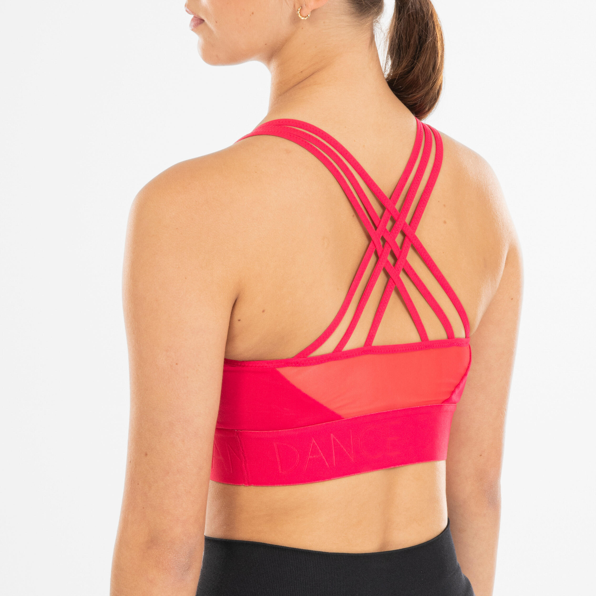 Women's Modern Dance Two-Fabric Removable-Pad Sports Bra - Raspberry 3/9