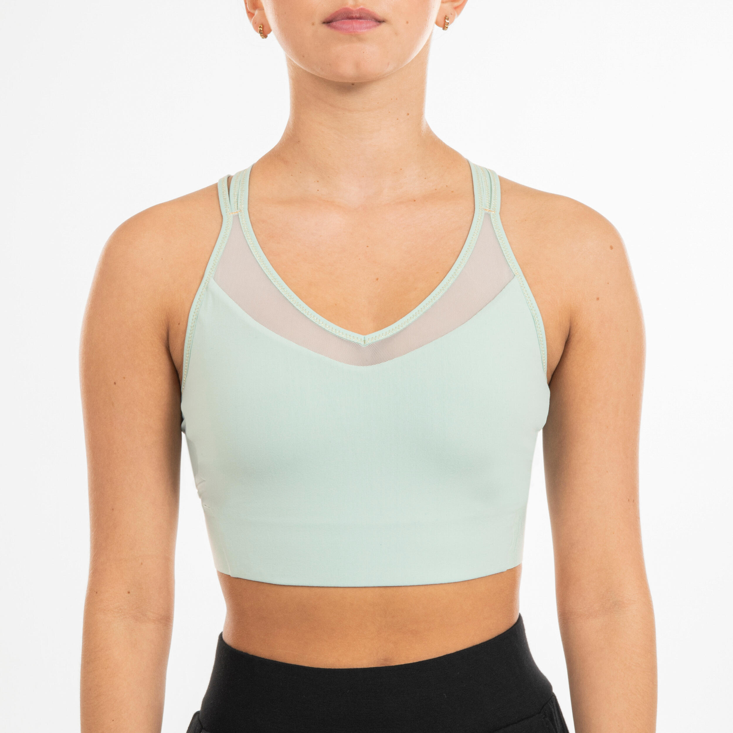 Women's Modern Dance Two-Fabric Removable-Pad Sports Bra - Green 5/6