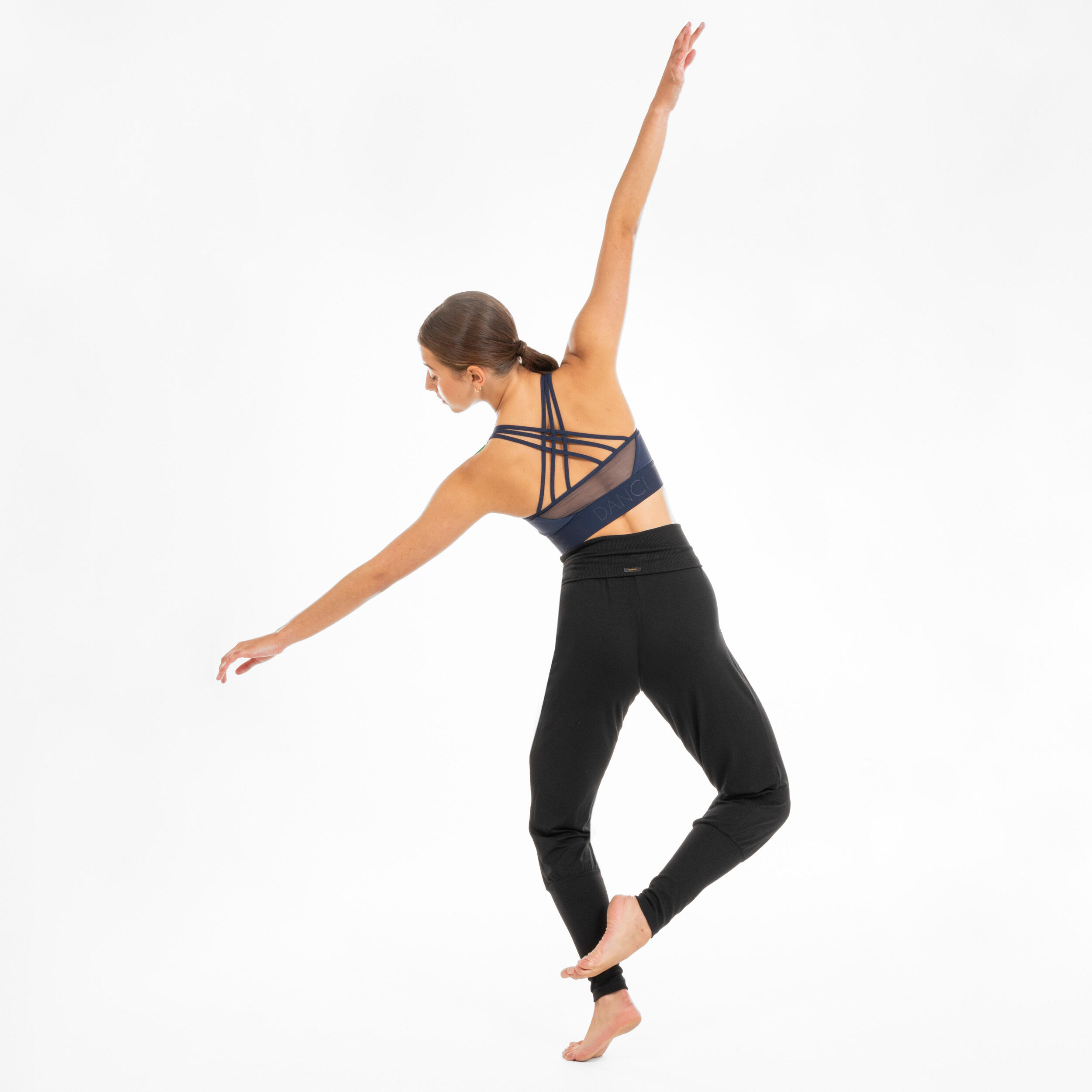 Women's Modern Dance Two-Fabric Removable-Pad Sports Bra - Navy Blue 4/7