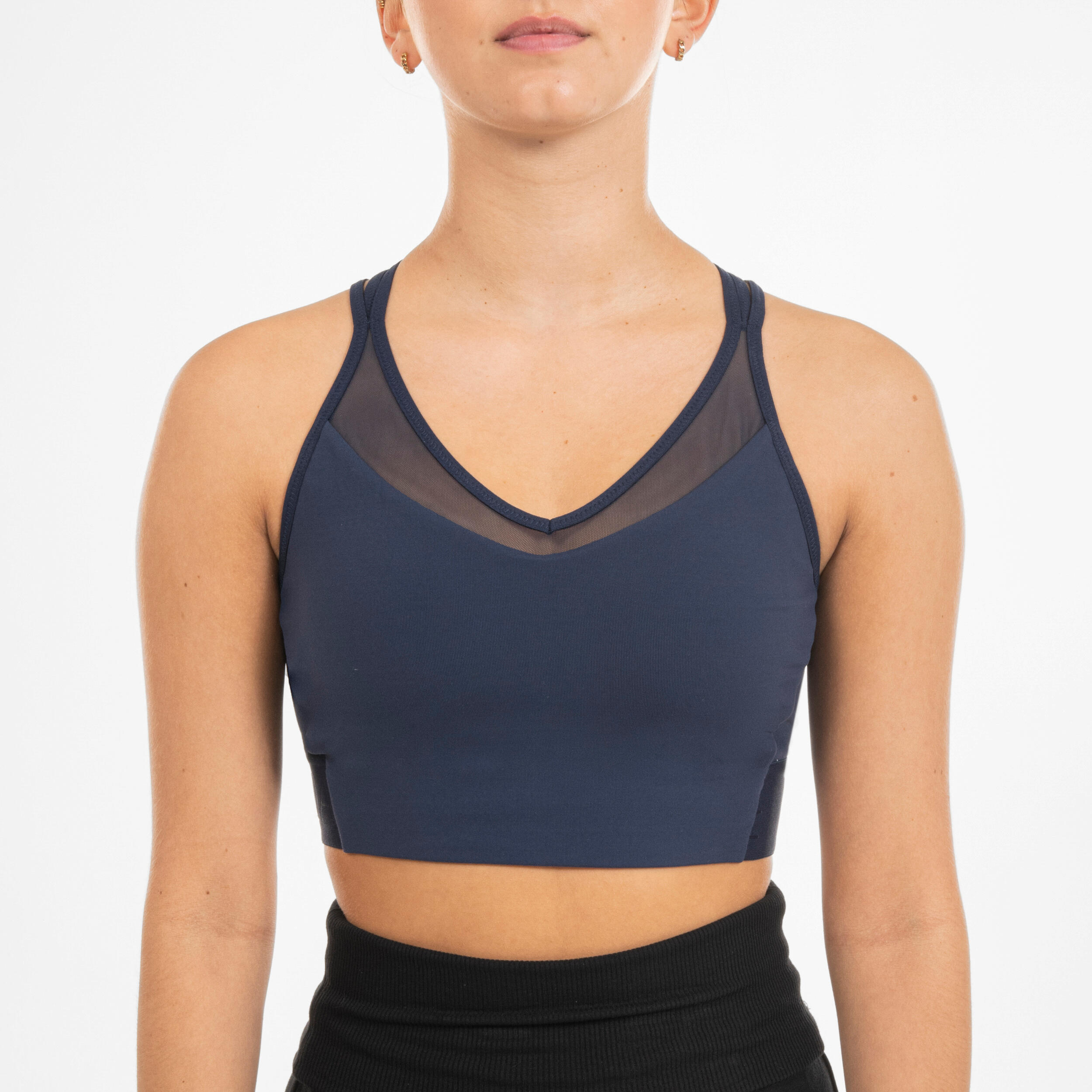 Women's Modern Dance Two-Fabric Removable-Pad Sports Bra - Navy Blue 5/7