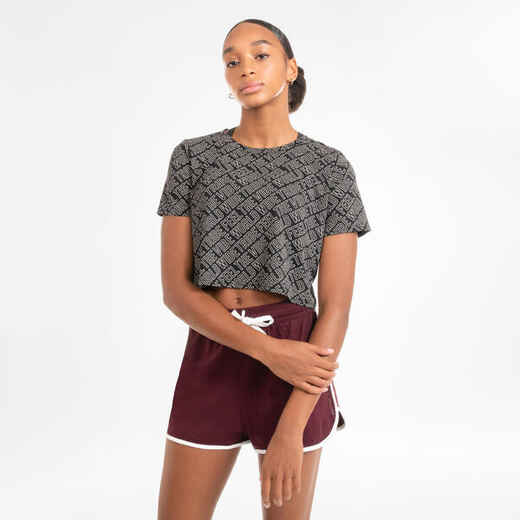 
      T-Shirt Crop Top Damen - schwarz mit Print
  