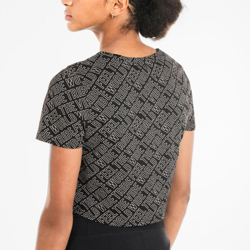 Cropped T-shirt voor streetdance dames zwart met print
