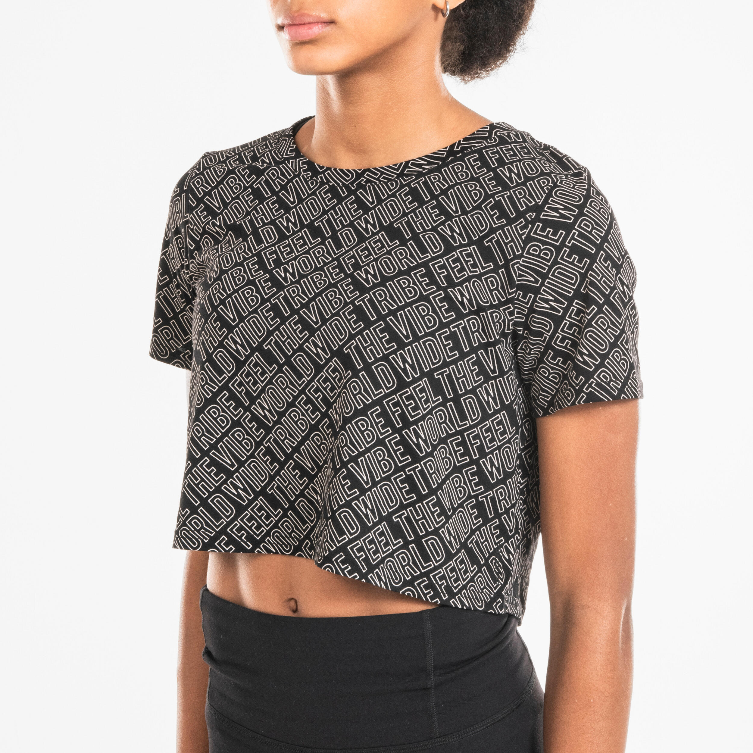 T-shirt crop top danses urbaines noir printé femme 3/7