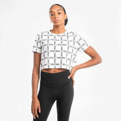 Camiseta Crop Top Danzas Urbanas Mujer Blanco Estampados Negros