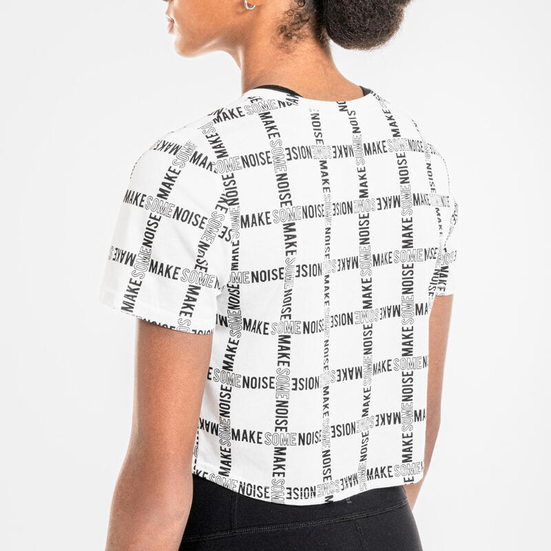 T-Shirt Crop Top Damen - weiß mit Print