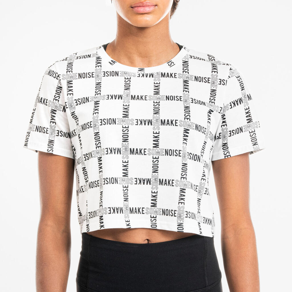 T-Shirt Crop Top Damen - schwarz mit Print