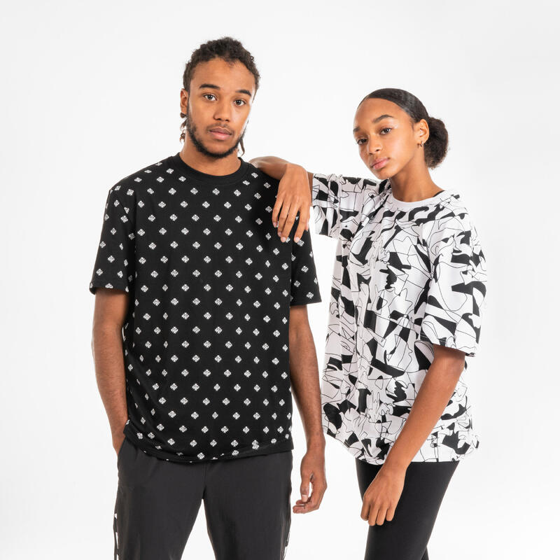 T-shirt manches courtes noir à motifs homme ou femme